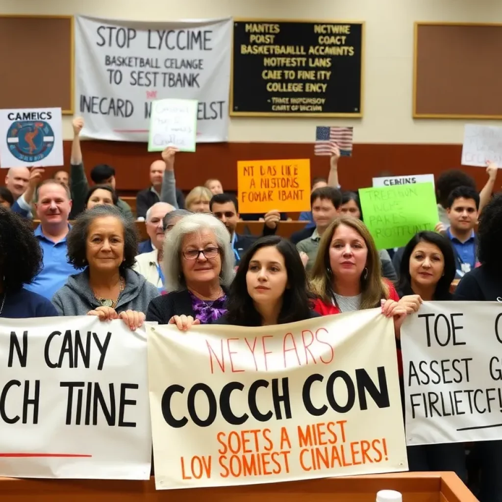 Community support for Coach Kia Wright at a school board meeting