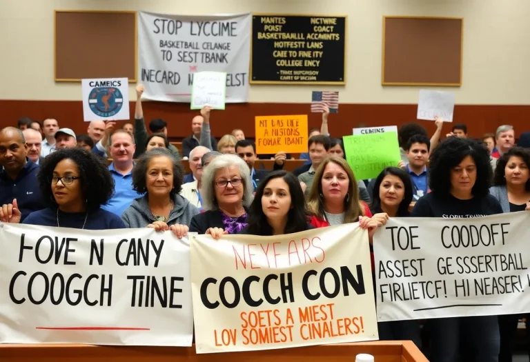 Community support for Coach Kia Wright at a school board meeting