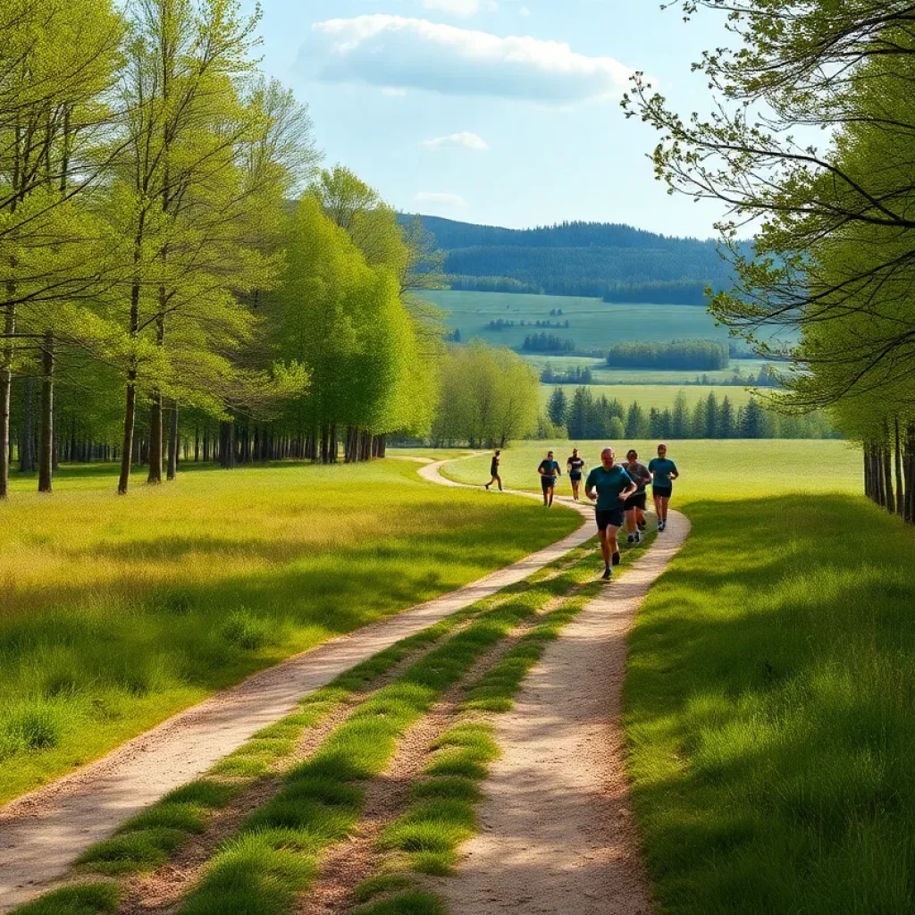 Athletes running on a cross country trail