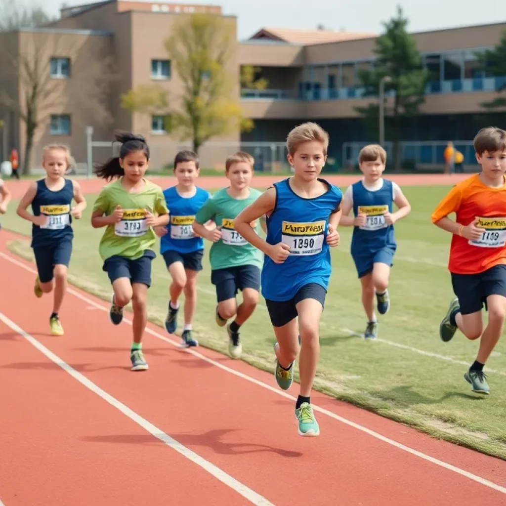 Students training on a cross country track at Zeeland East