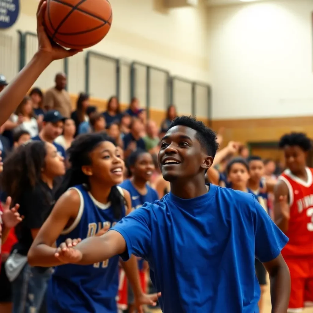 Del Oro High School women's basketball team playing during a game in a gym.