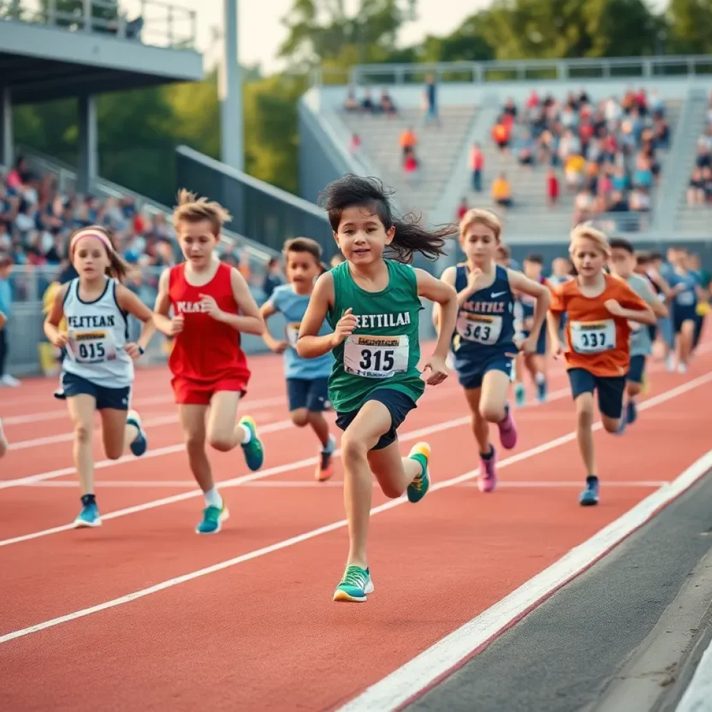 Young athletes racing in an outdoor track event