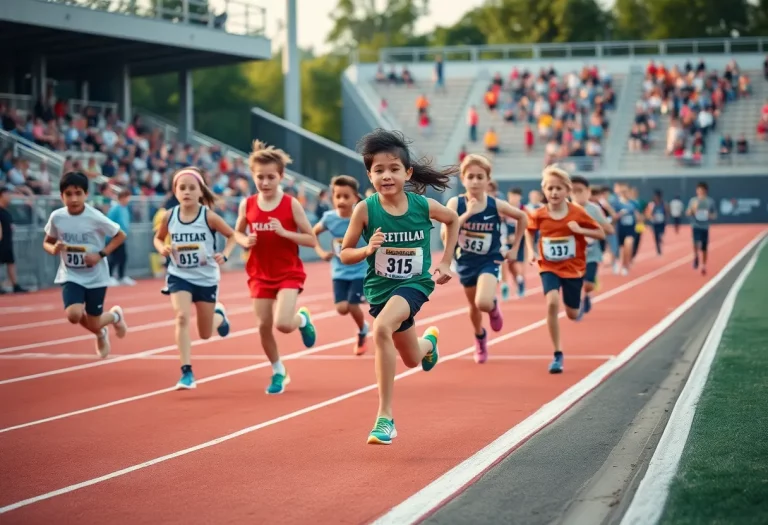 Young athletes racing in an outdoor track event