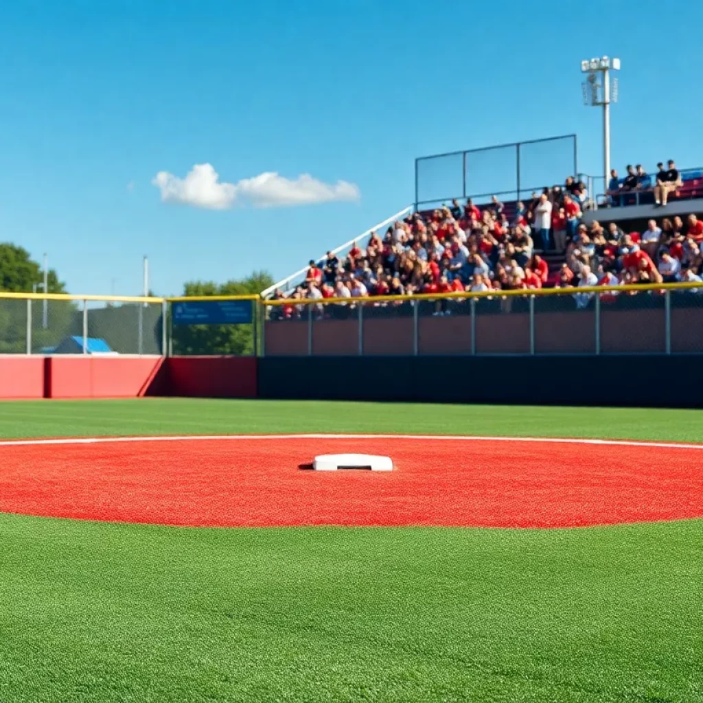 Double first base layout on a high school baseball field