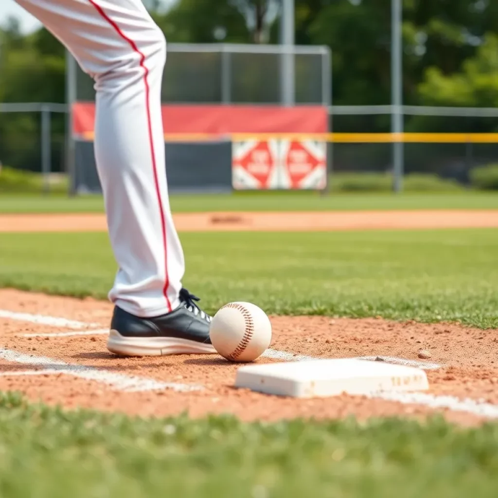 Double first base setup on a high school baseball field