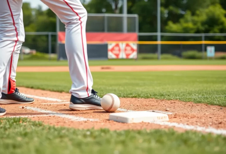 Double first base setup on a high school baseball field