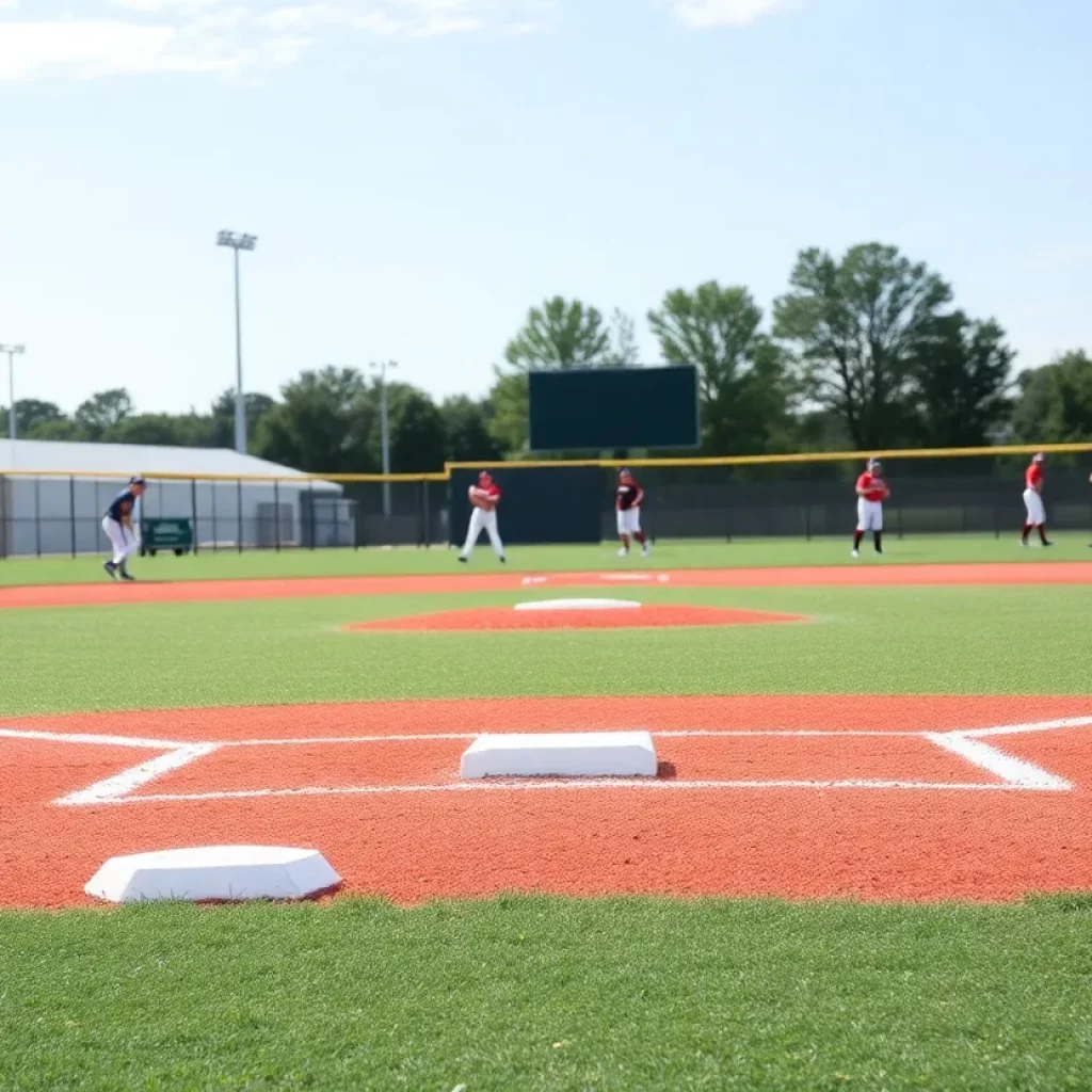 Double first base system on a high school baseball field