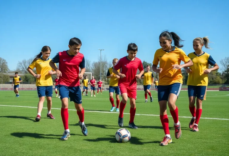 Soccer players practicing on the field at Father McGivney Catholic High School.