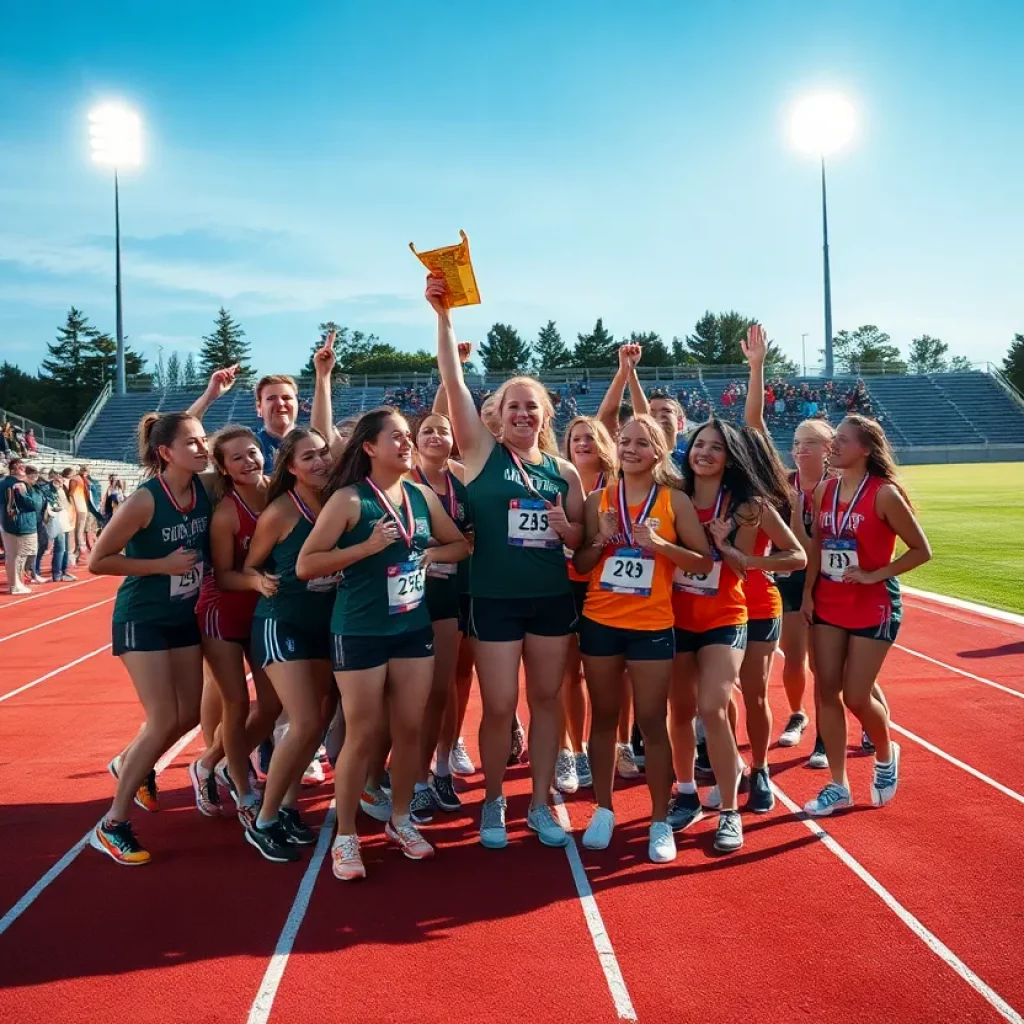 Team celebration at Fauquier High School track championship victory