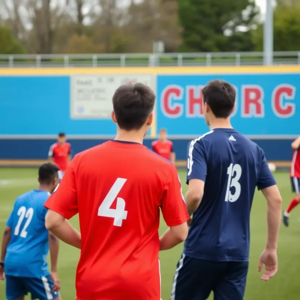 Fenwick soccer players training on the field.
