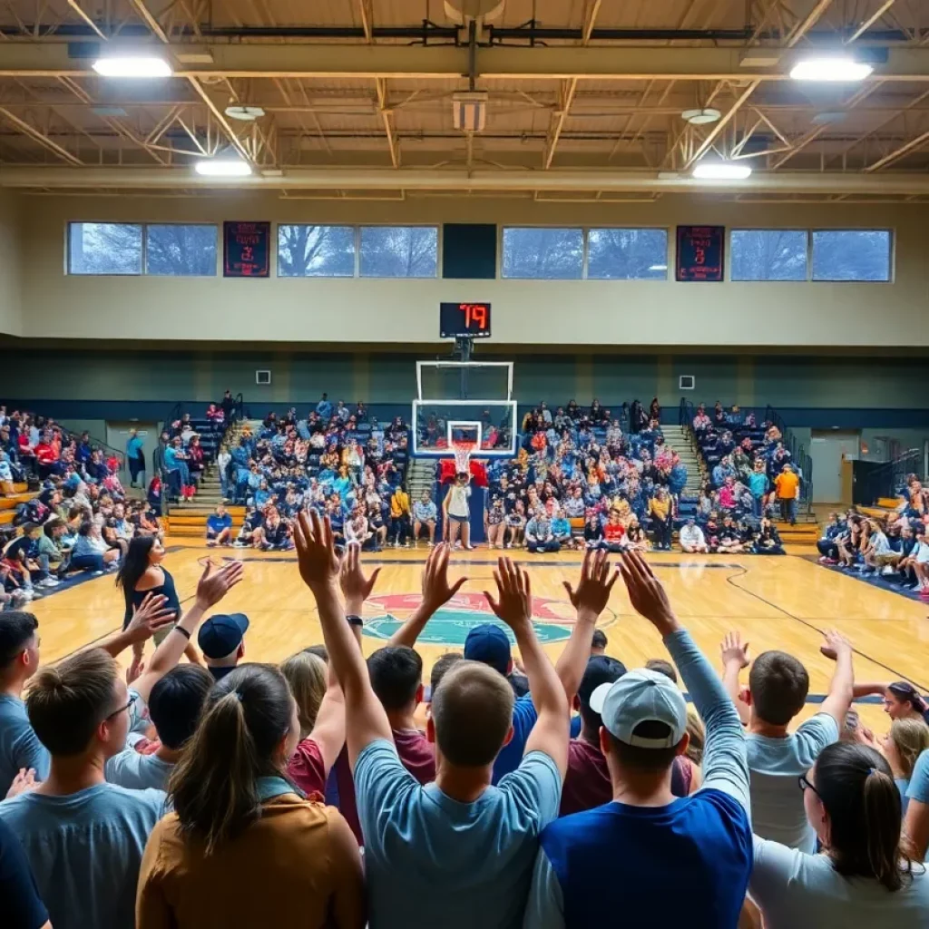 Fans cheering at Fishers High School basketball game