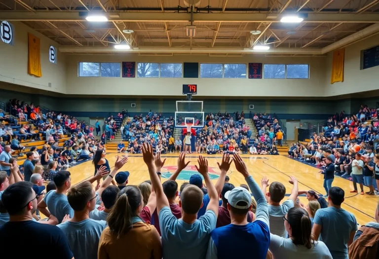 Fans cheering at Fishers High School basketball game