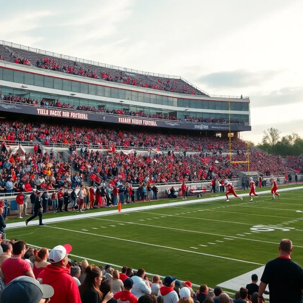 Football fans cheering in a high school stadium