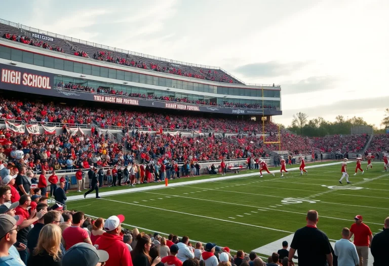 Football fans cheering in a high school stadium