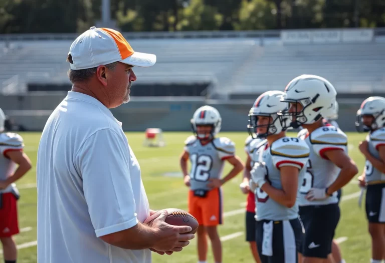 Young athletes practicing football in hot weather with hydration breaks.