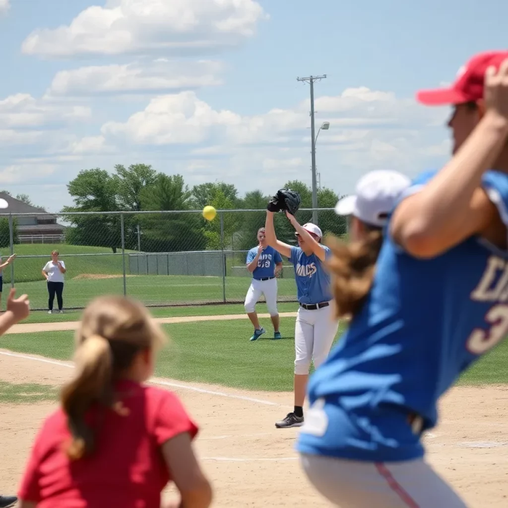 Exciting gameplay during the Iowa High School Softball Tournament at Rogers Park.