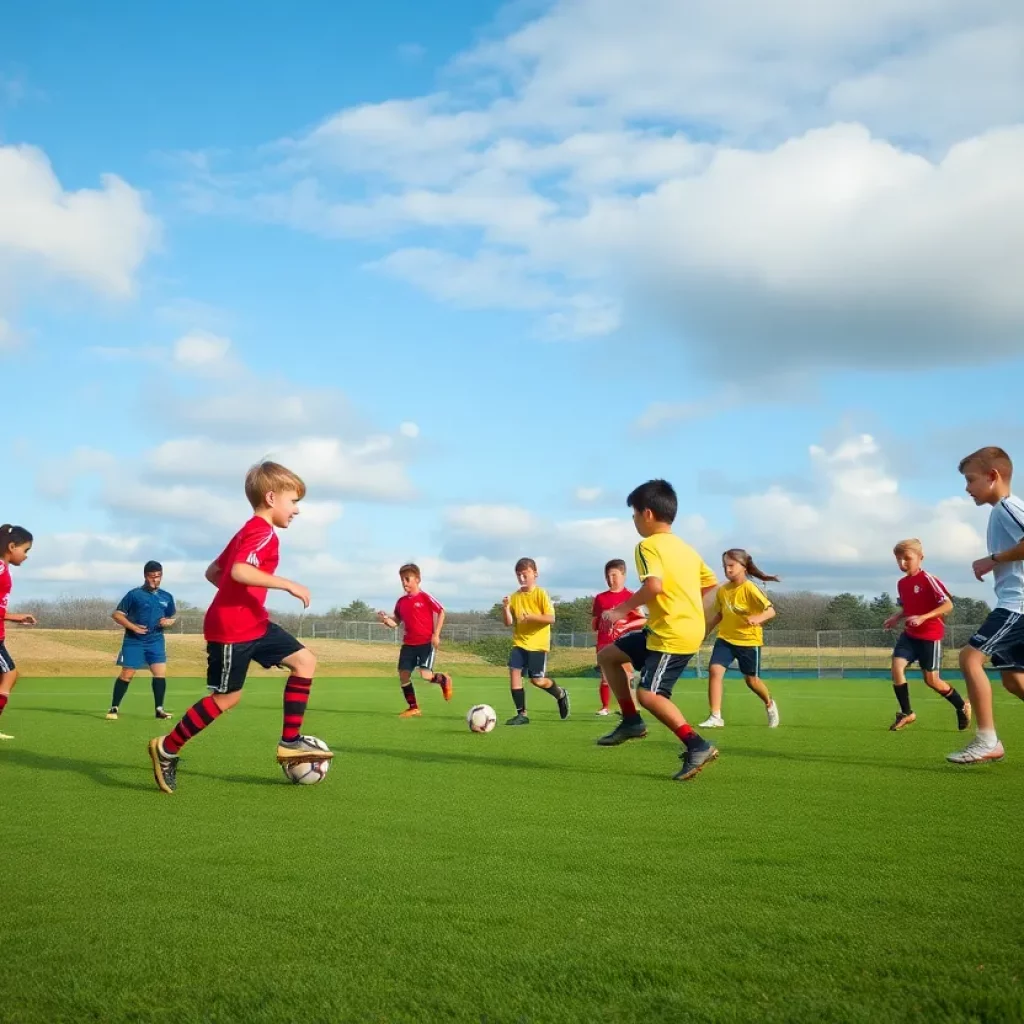 Fort Knox Eagles boys' soccer team practicing on the field.