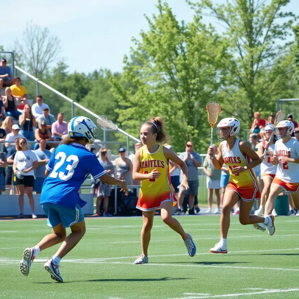 High school lacrosse players in action during a game in Gainesville
