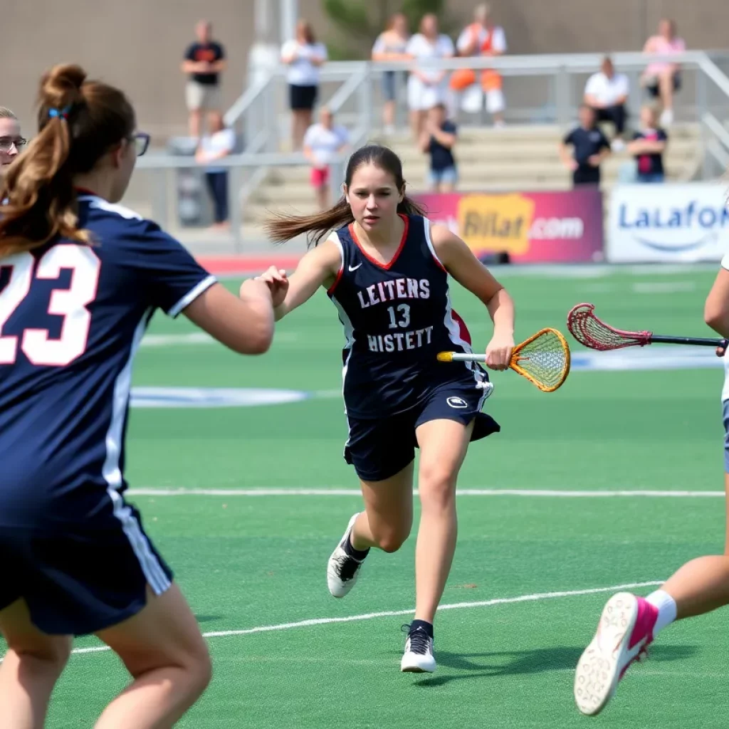 Girls lacrosse players in action during a match