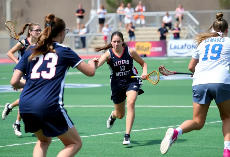 Girls lacrosse players in action during a match
