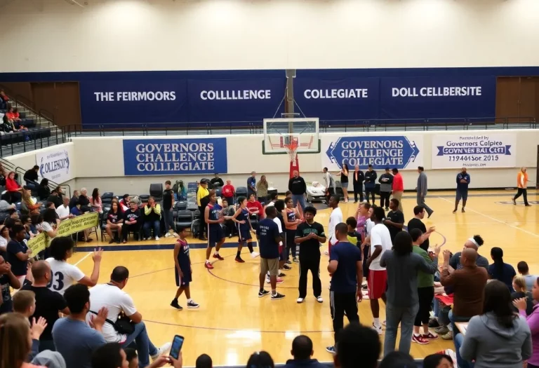 Teams warming up for the Governors Challenge Collegiate basketball tournament