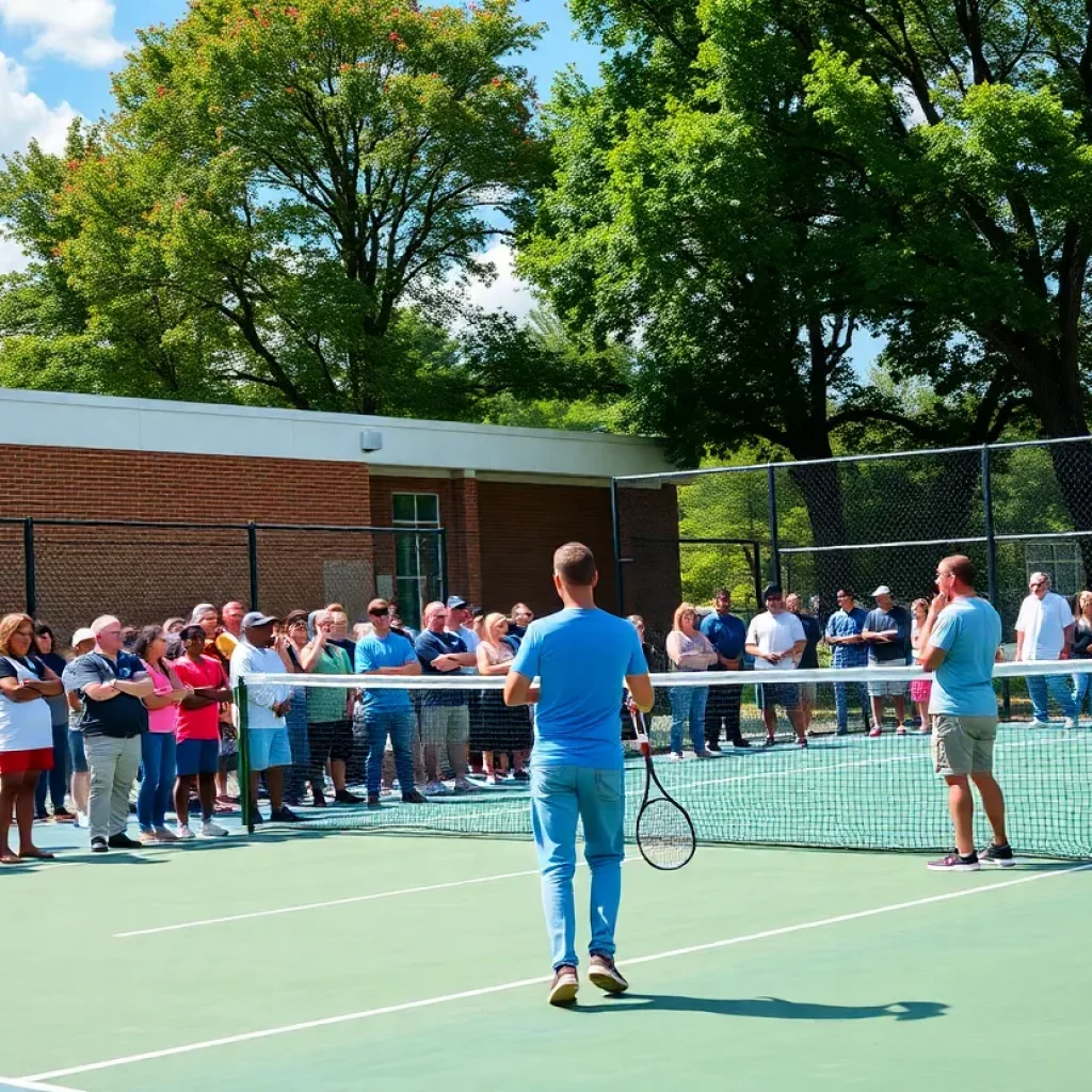 Community members celebrate the opening of new tennis courts at Grand Junction High School.