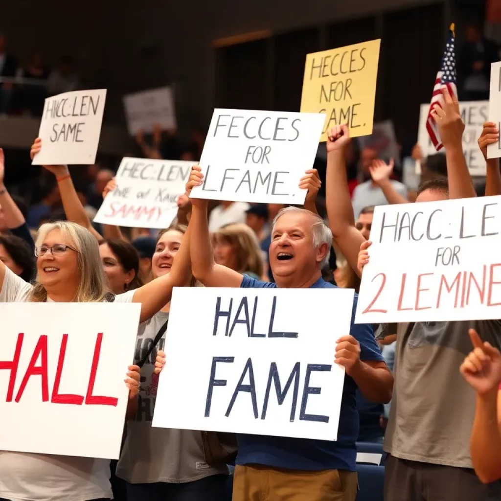 Community members celebrating at the Greater Lansing Sports Hall of Fame induction ceremony.