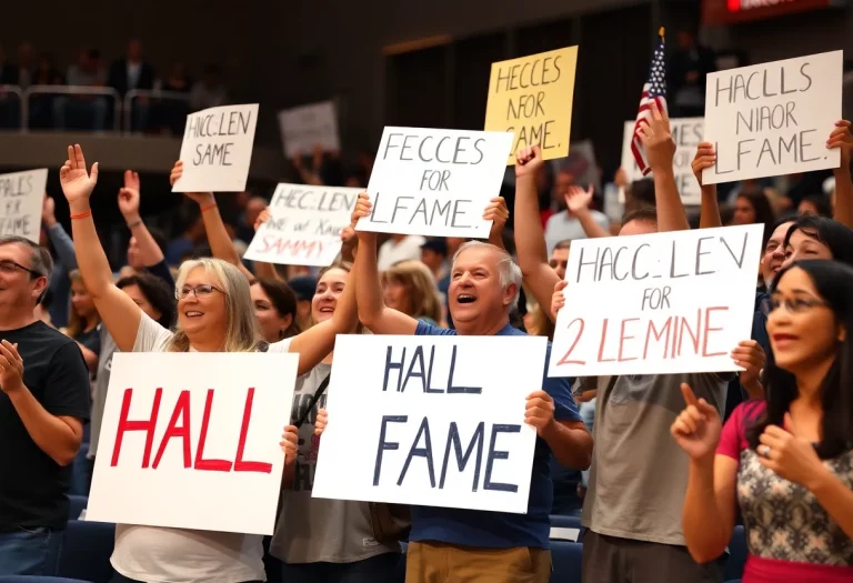 Community members celebrating at the Greater Lansing Sports Hall of Fame induction ceremony.