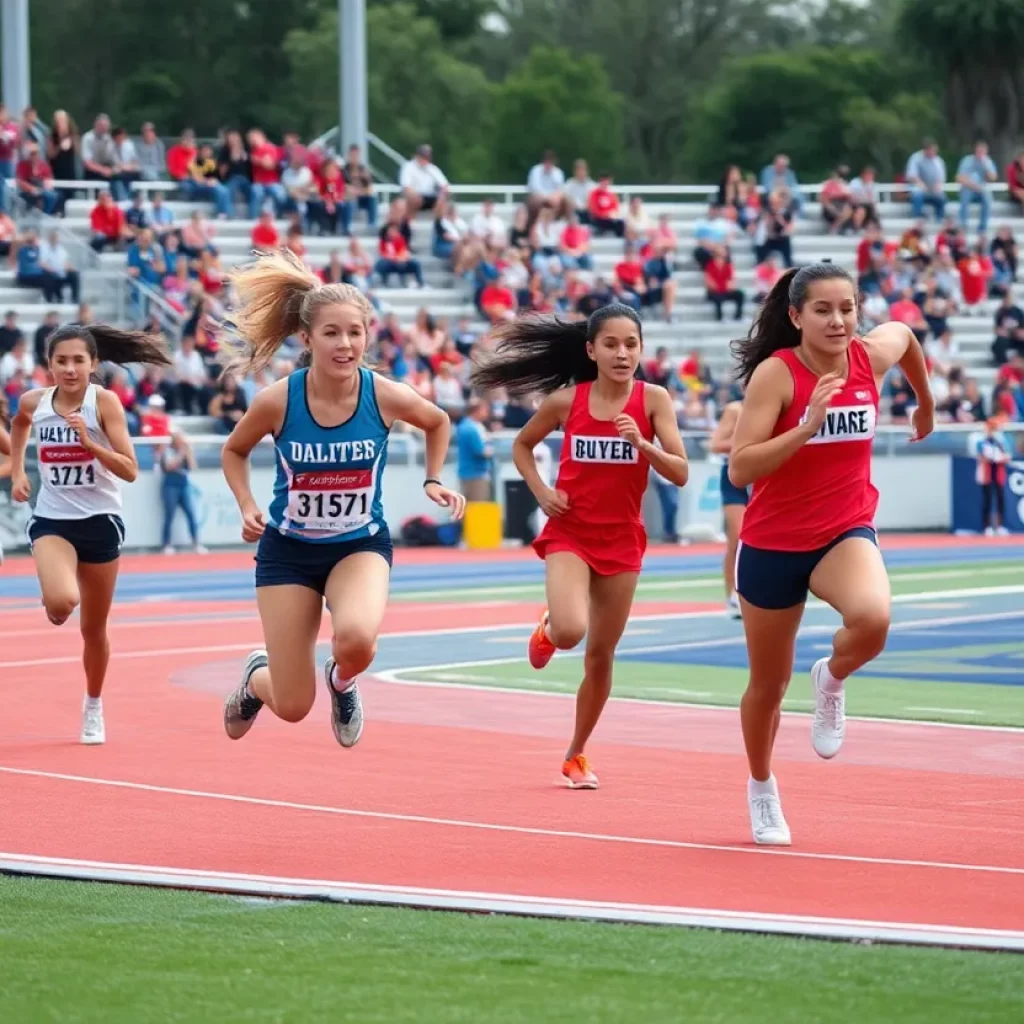 High school girls track and field athletes competing