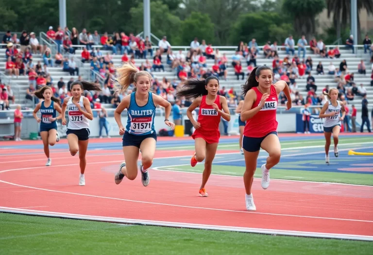 High school girls track and field athletes competing