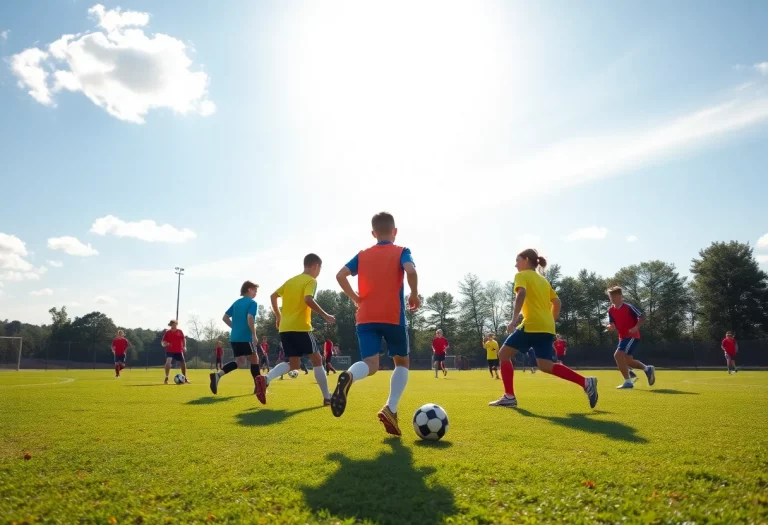 Young athletes practicing soccer at a field in Greensboro