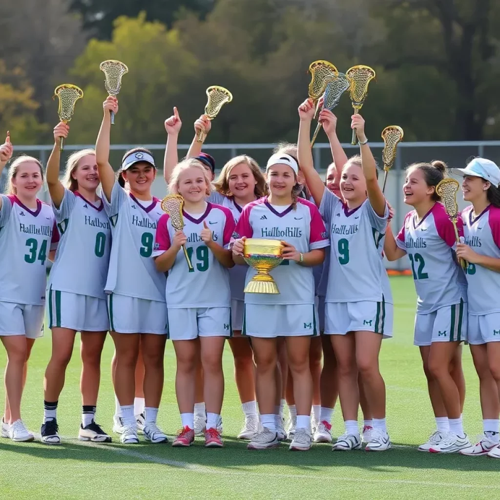 Half Hollow Hills lacrosse team celebrating state championship victory
