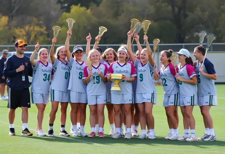 Half Hollow Hills lacrosse team celebrating state championship victory