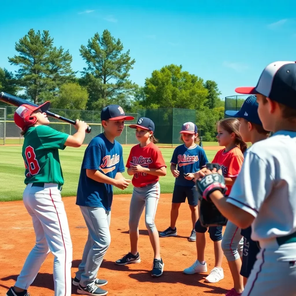 Young baseball players training at the Hank Aaron Invitational
