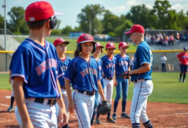 Young athletes playing baseball in a competitive setting