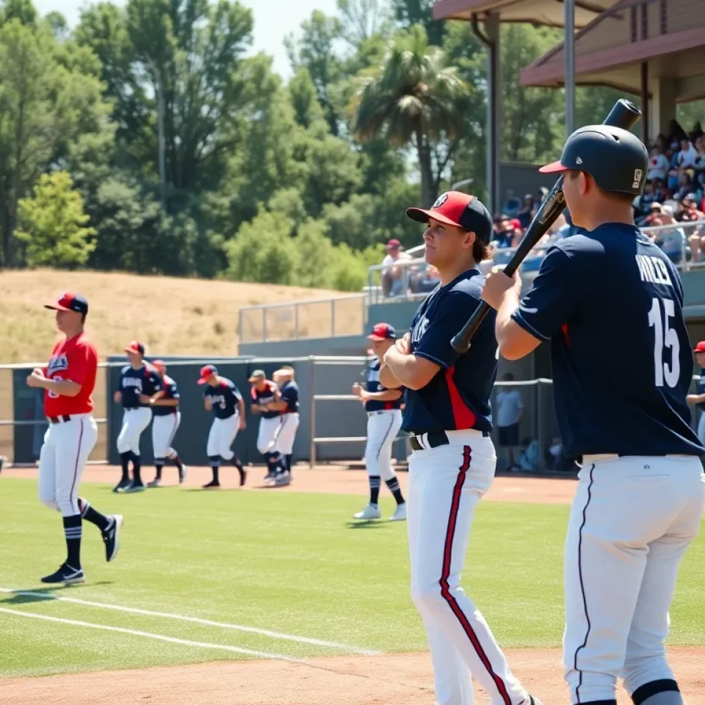 High school baseball players training on the field for the MLB Draft