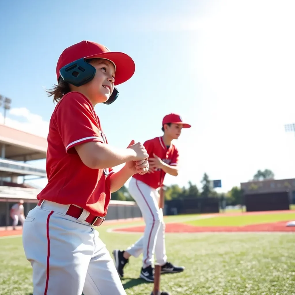 Young baseball players practicing on the field