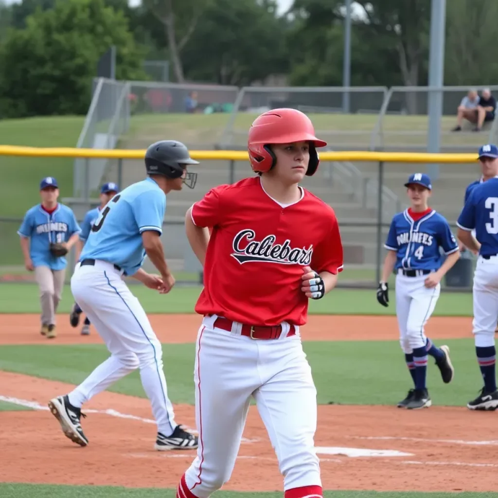 High school baseball players competing on the field