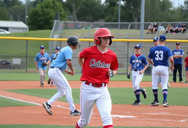 High school baseball players competing on the field
