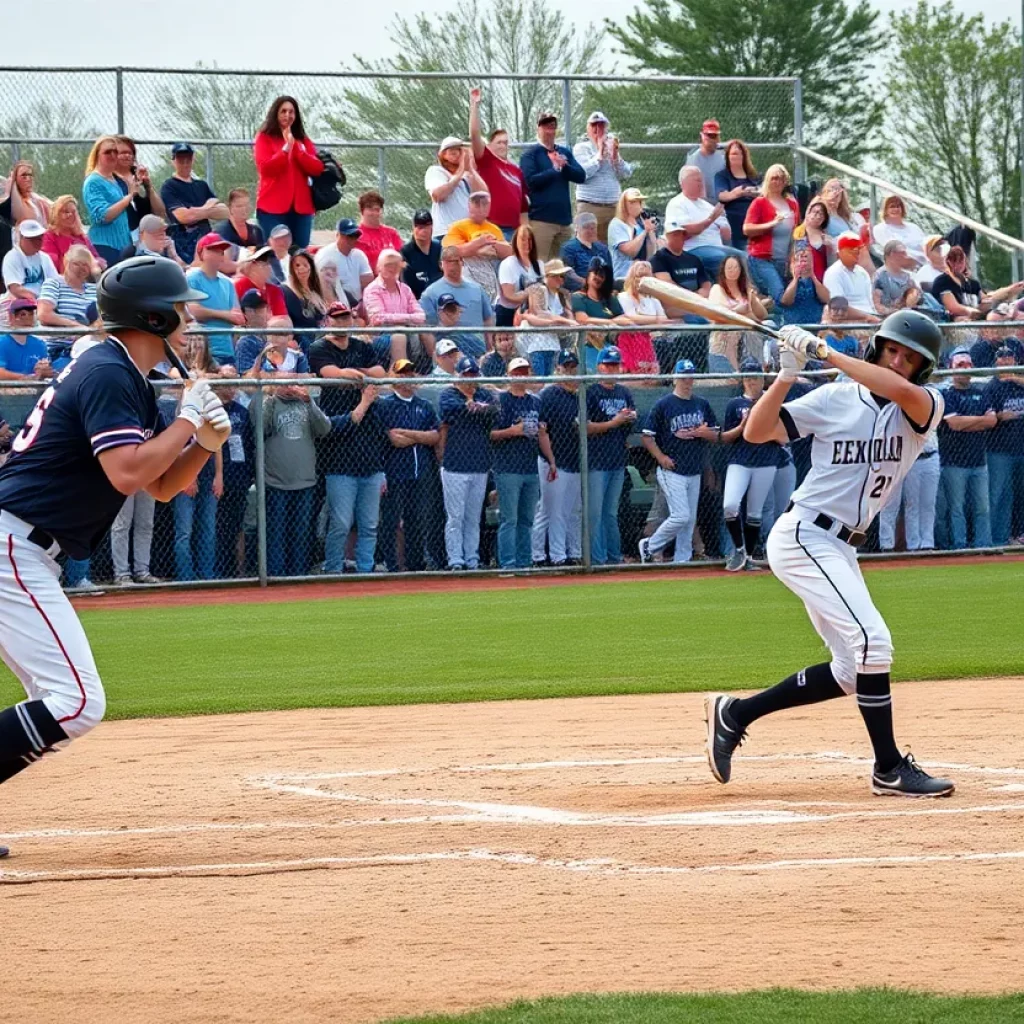 High school baseball teams in action during a game