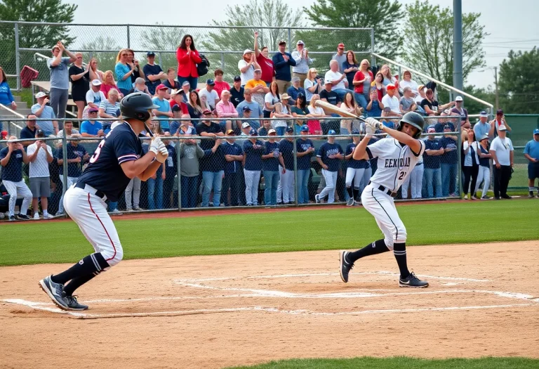 High school baseball teams in action during a game