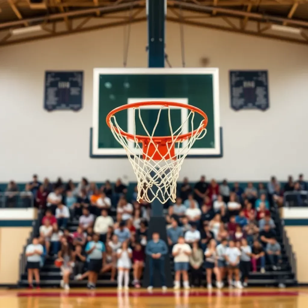 Cheering crowd in a high school basketball game