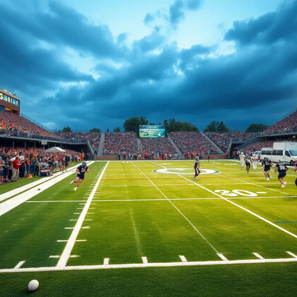 High school football game in action with cheering crowd