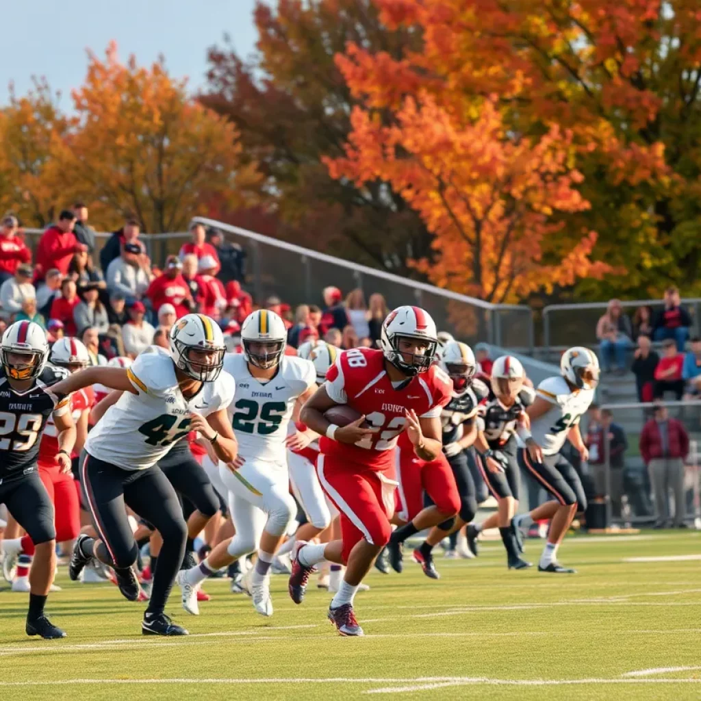 High school football players in action during a game