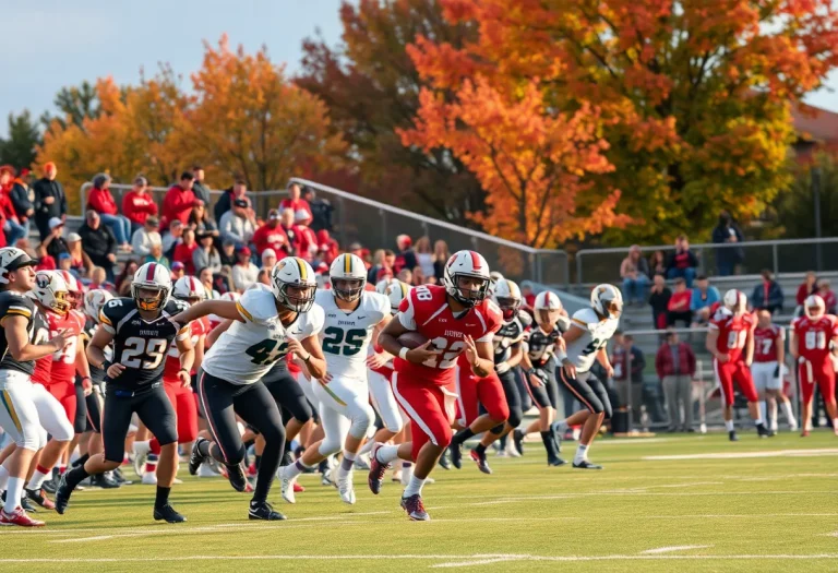 High school football players in action during a game