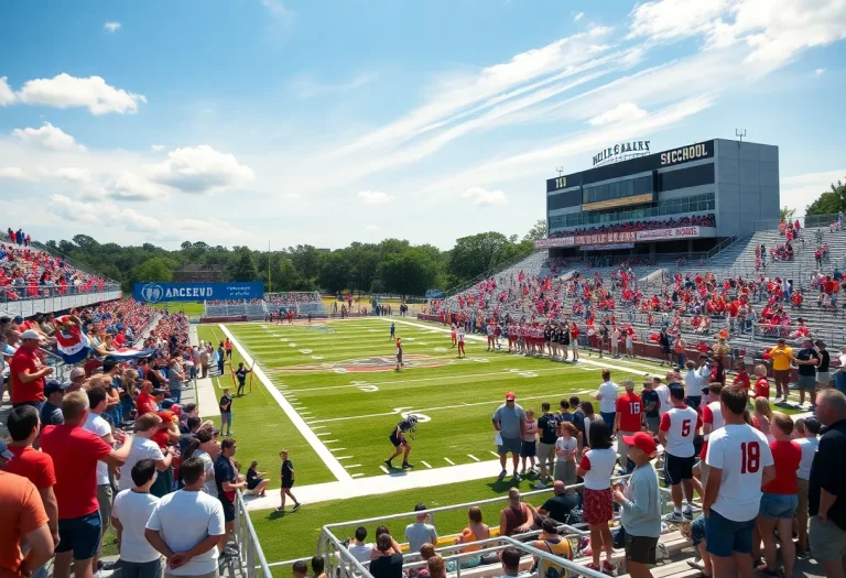 High school football players and enthusiastic fans during a game.