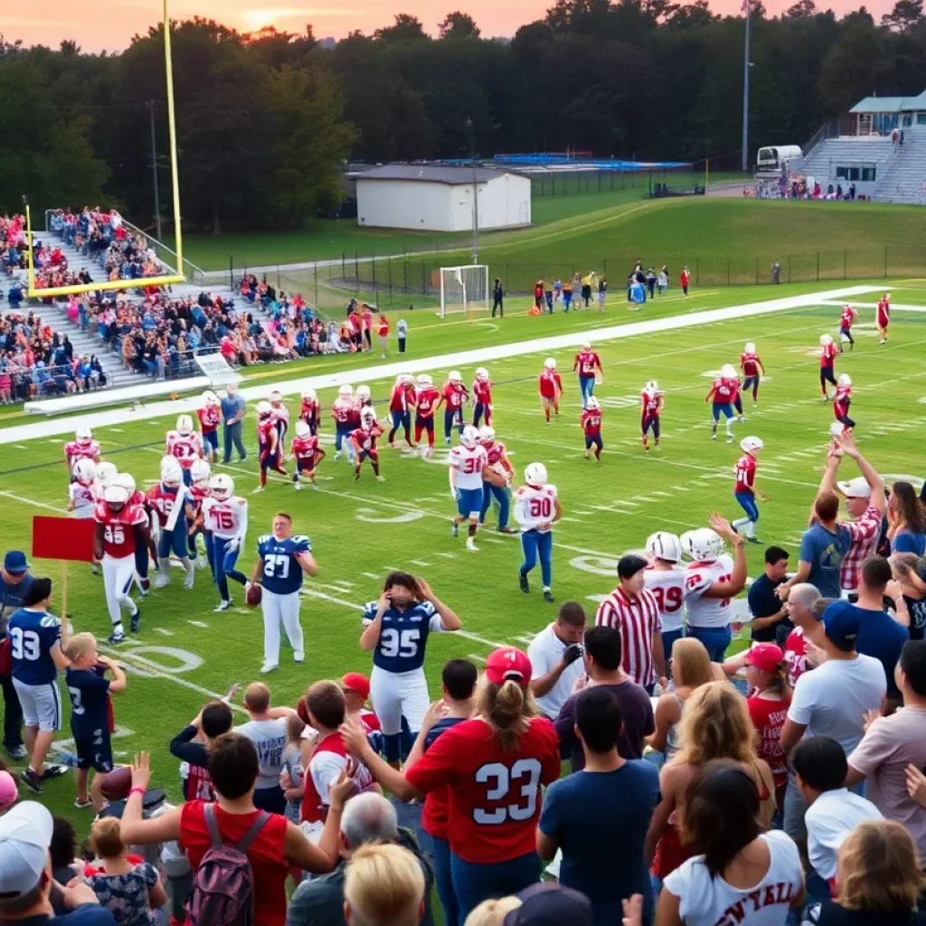 High school football game with players and fans