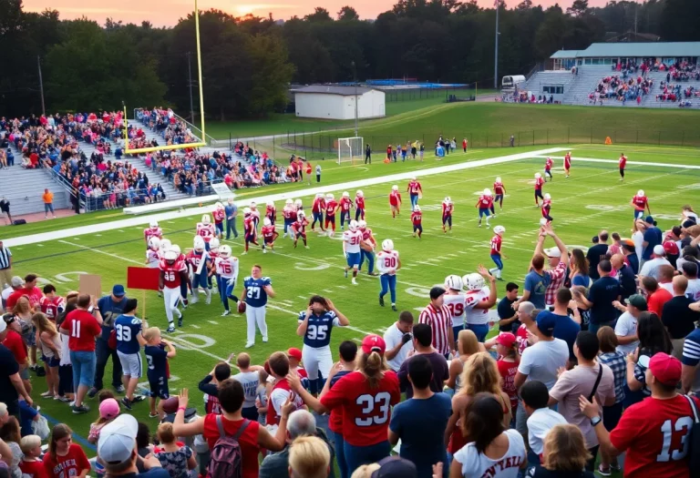 High school football game with players and fans