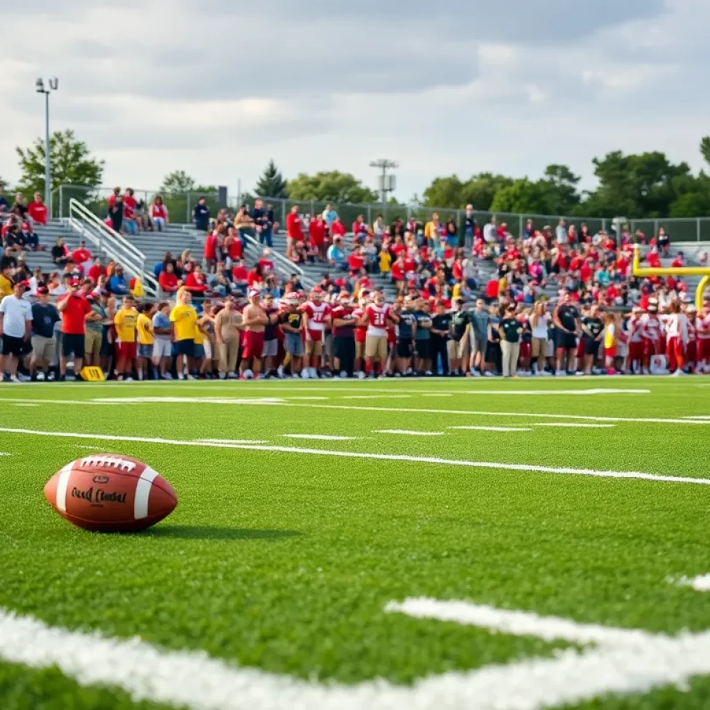 Fans cheering at a high school football game