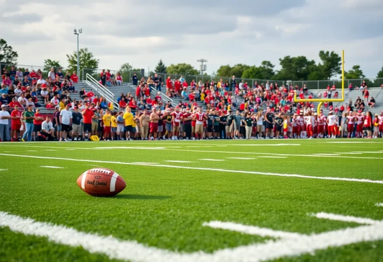 Fans cheering at a high school football game